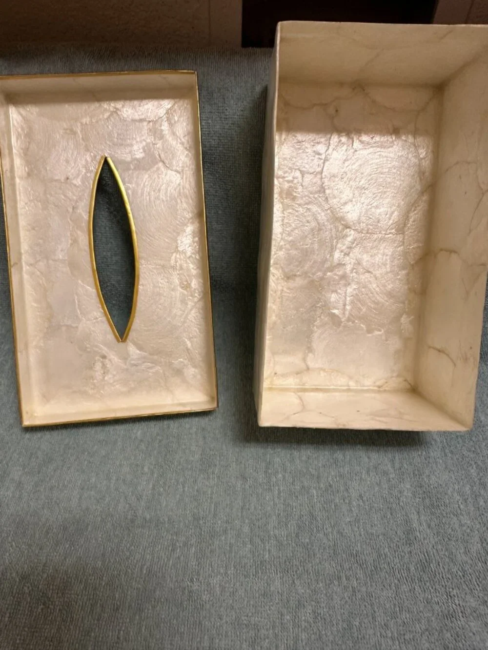 Vintage Capiz Shell Tissue Box Cover Holder Hollywood Regency Storage Coastal